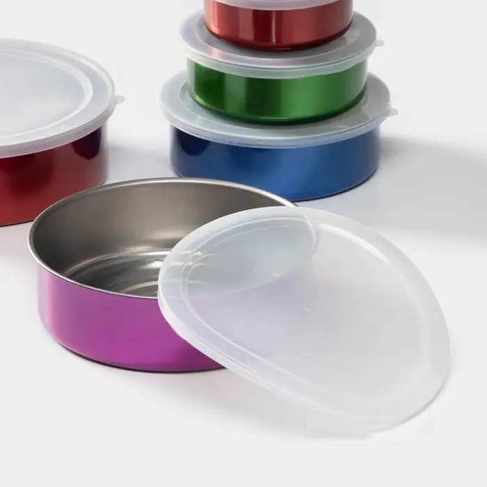 Набор контейнеров из нержавеющей стали &laquo;Радуга&raquo;, 5 шт.: d=18/16/14/12/10 см, с крышками, МИКС