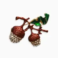 Брошь &laquo;Жёлуди&raquo;, бело-зелёная в чернёном золоте