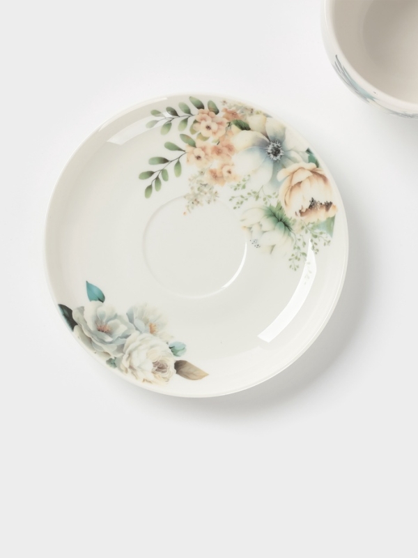 Чайная пара Доляна  Чайная пара Доляна "Цветы" цвет белый  чашка 250 мл, блюдце 15 см