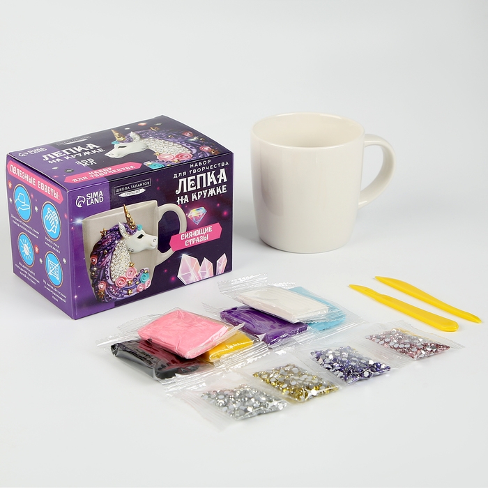 Набор для декора кружки полимерной глиной. Лепка на кружке «Сверкающий единорог», со стразами Набор для декора кружки полимерной глиной. Лепка на кружке «Сверкающий единорог», со стразами