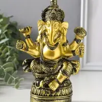 Сувенир полистоун "Ганеша на пуфе" золотая бронза 6х11,3х16,5 см