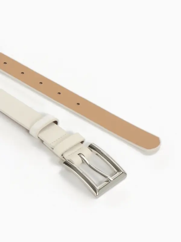 Ремень женский, 110&times;2.3 см, классическая пряжка металл, серебристая, белый