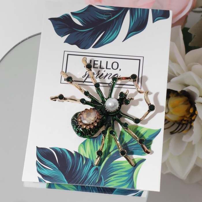 Брошь «Паук», цвет коричнево-зелёный в чернёном розовом золоте Брошь «Паук», цвет коричнево-зелёный в чернёном розовом золоте