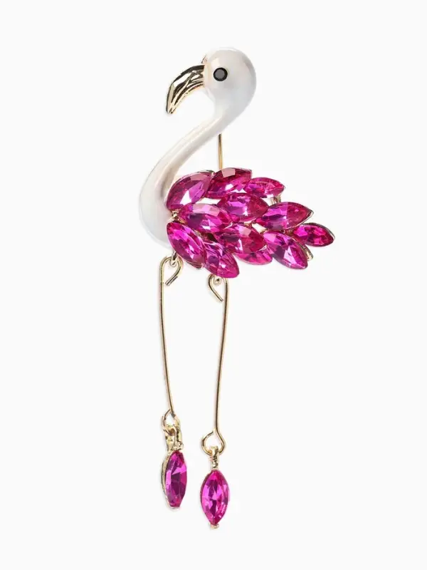 Брошь "Фламинго", кристалл, ноги двигаются, цвет бело-малиновый золоте