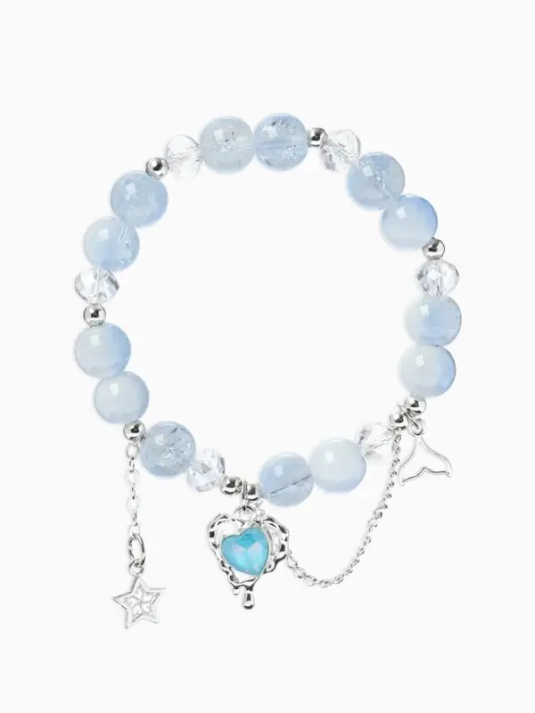 Браслет с подвесками &laquo;Сахарный. Сердце текучее&raquo;, d=6 см, шар № 10/8, голубой в серебре