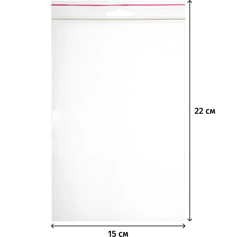 Пакет с замком (Zip Lock) с европодвесом 15 х 22 см, 60 мкм, 100 шт/уп