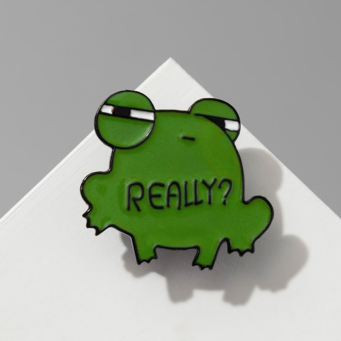 Значок Значок "Лягушка" презрительная, цвет зелёный в чёрном металле