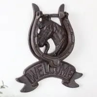Дверной молоток для входной двери &laquo;Конь в подкове - Welcome&raquo;, чугун, 18&times;2&times;21 см