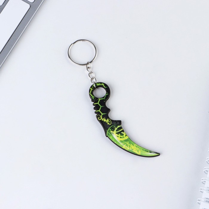 Брелок для ключей деревянный  Брелок для ключей деревянный "Керамбит", зеленый, 3 х 8 см