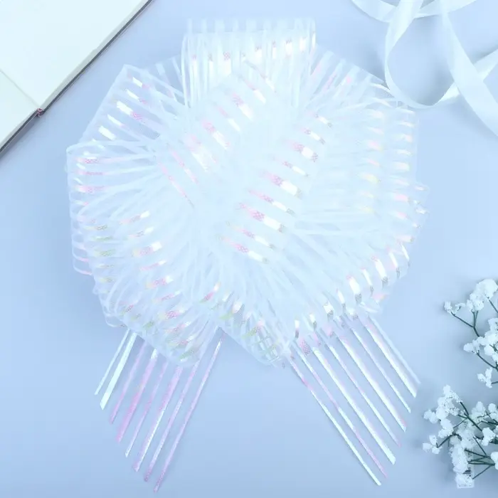 Подарочный бант - шар №10 &laquo;Полоски&raquo;, белый, для упаковки подарков