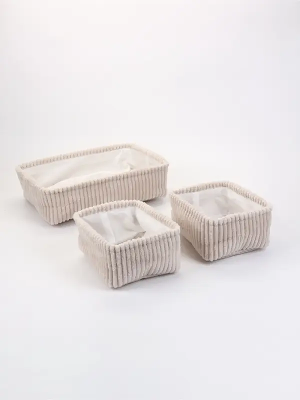 Набор корзин &laquo;Soft&Pure&raquo; 3 шт.: 1 шт. 38&times;27&times;11.5 см, 2 шт. 22&times;18&times;11 см, полиэстер. белый