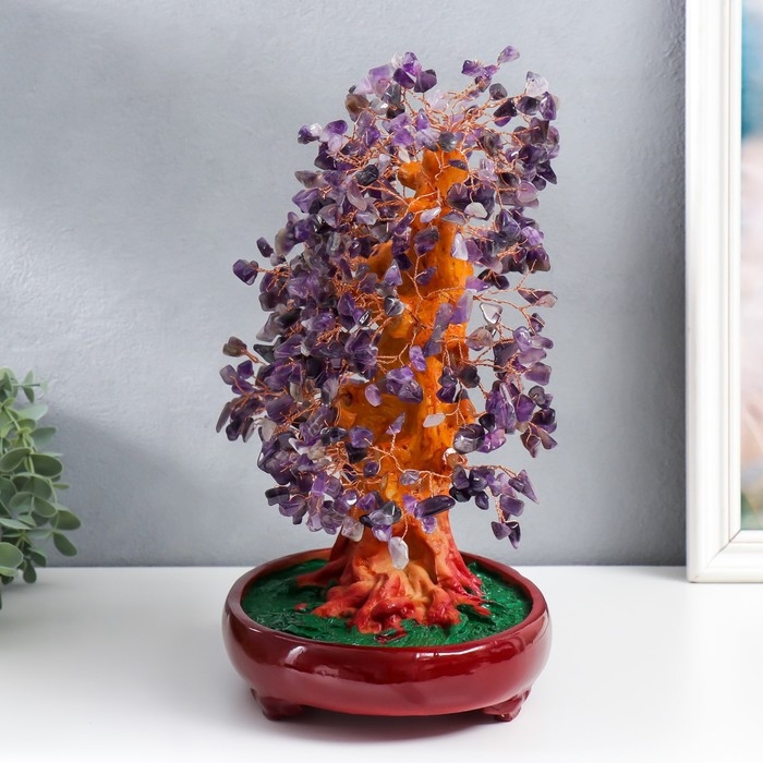 Сувенир бонсай "Денежное дерево с фиолетовыми камушками" 450 камней 32х17х27 см