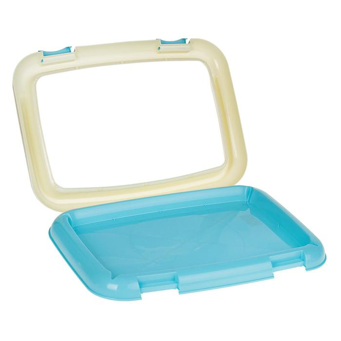 Туалет для собак 67 х 46 х 8 см, со стенкой, съемной решеткой и столбиком, голубой Туалет для собак 67 х 46 х 8 см, со стенкой, съемной решеткой и столбиком, голубой