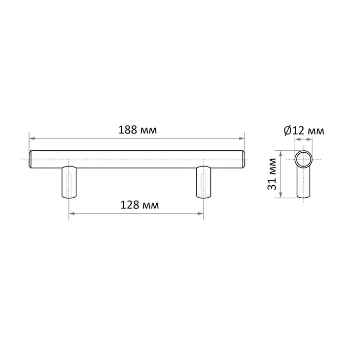 Ручка рейлинг ТУНДРА BISTRO, d=12 мм, м/о 128 мм, цвет хром, 4 шт.