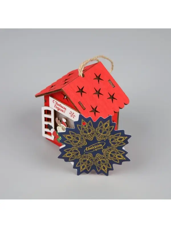 Ёлочная игрушка &laquo;Дом с оленем&raquo;, 8.7&times;4.6 см, 1 LED, от батареек, свечение тёплое белое
