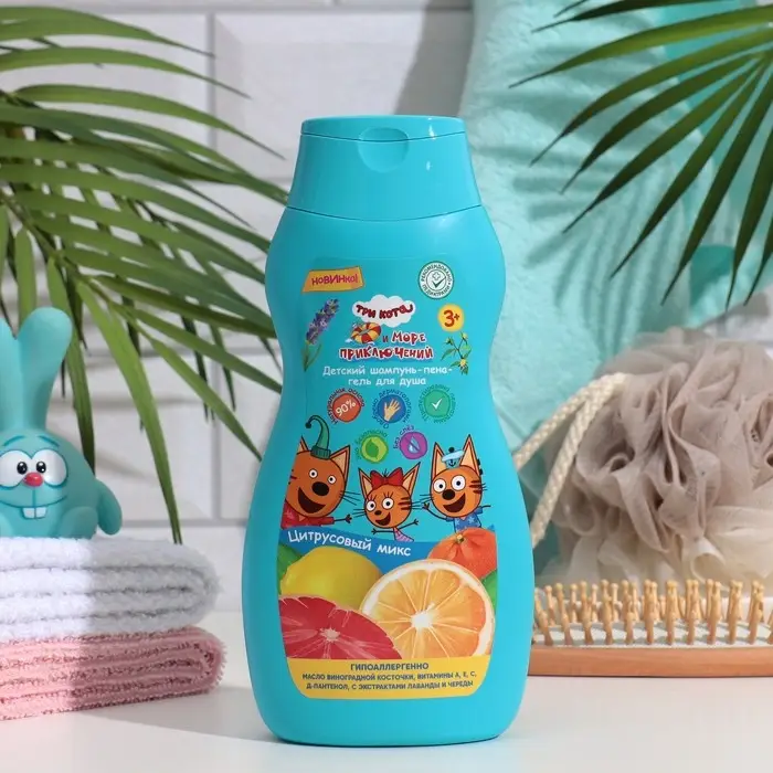 Шампунь-пена-гель для душа детский с экстрактом лаванды и череды "Три Кота" цитр микс,300 мл