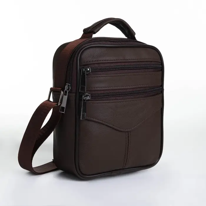 Сумка кросс-боди мужская на молнии, с ручкой, 3 наружных кармана, 17&times;5.5&times;20 см, коричневая