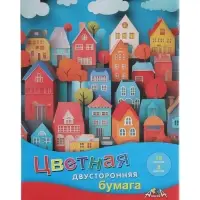 Бумага цветная А4 &laquo;Цветные домики&raquo; 16 листов, 8 цветов, 50 г/м&sup2;, 2-сторонняя, газетная