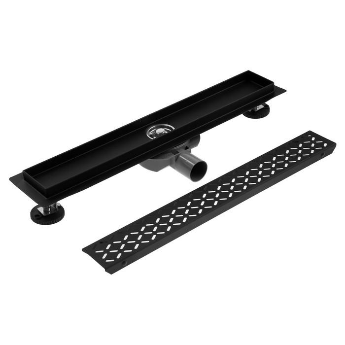 Трап ZEIN engr, c флaнцeм свободного вращ 360°, 7*50 см, d=40/50 мм, нерж сталь, черный