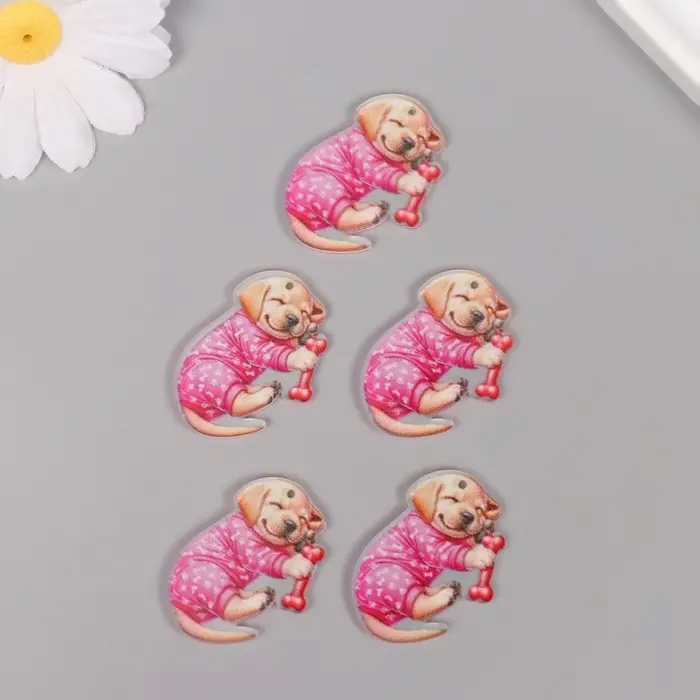 Декор для творчества акрил Декор для творчества акрил "Щеночек в пижамке сладко спит с косточкой" 2,5х3,4х0,2 см