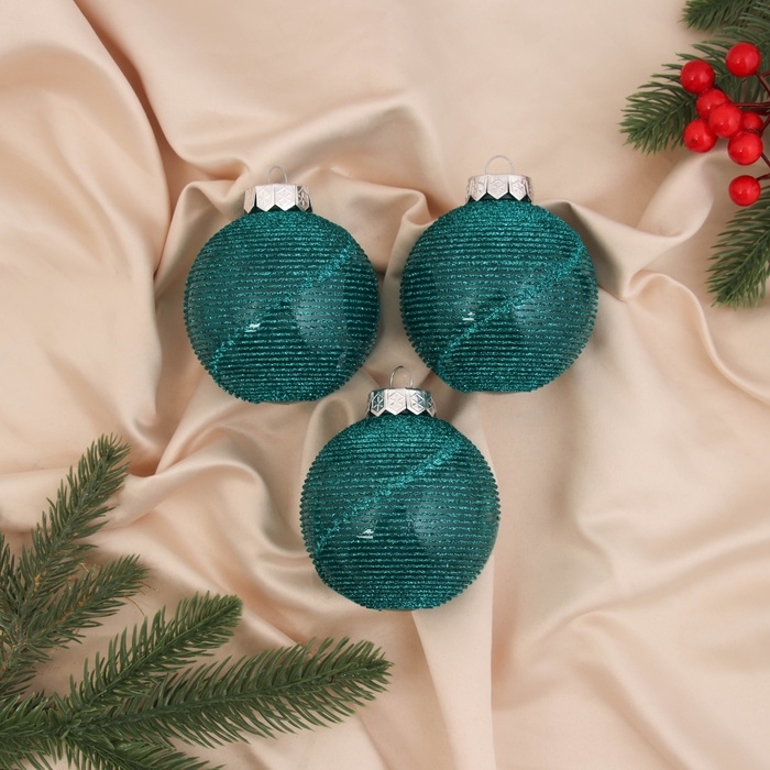 Набор шаров пластик d-8 см, 3 шт Набор шаров пластик d-8 см, 3 шт "Аустен" полоски, бирюзовый