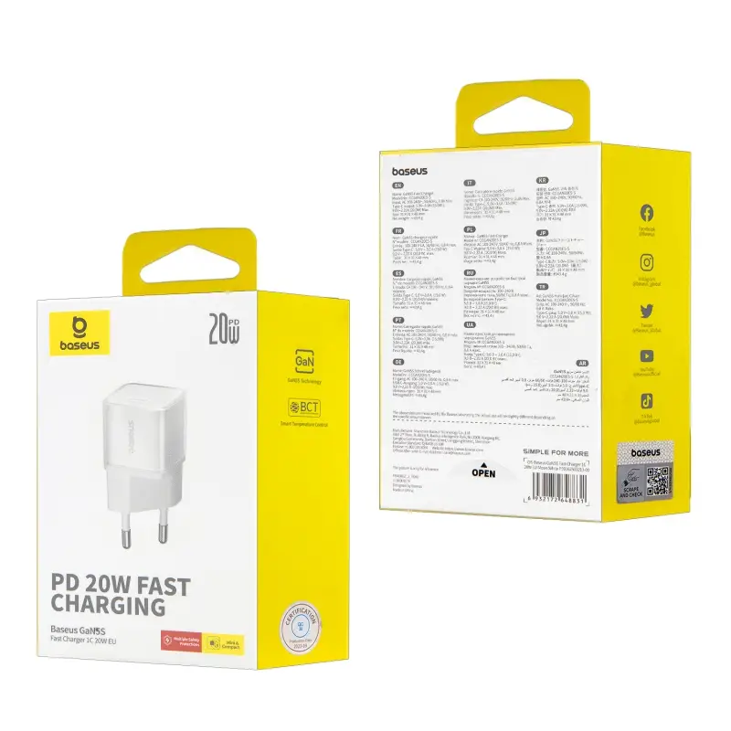 Переходник СЗУ на Type-C PD20W GAN5S P10162503213-00 Baseus белый