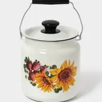 Бидон эмалированный, 3 л, с ручкой и крышкой, белый, рисунок МИКС