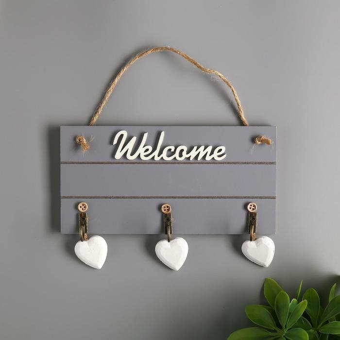 Крючки декоративные дерево Крючки декоративные дерево "Три сердца. Welcome"МИКС 20х10х2,5 см