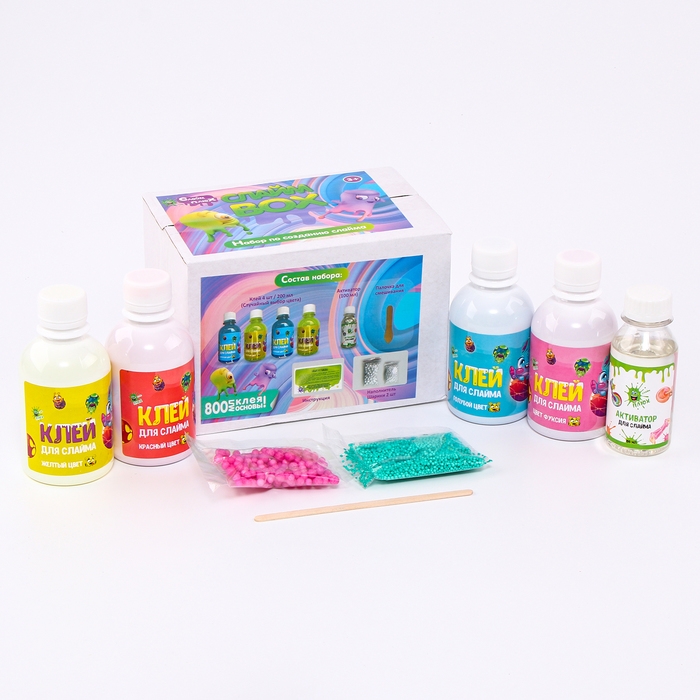 Слайм BOX 4 клея, набор по созданию слайма Слайм BOX 4 клея, набор по созданию слайма