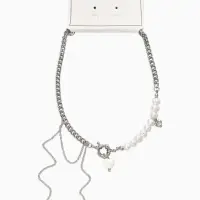 Колье с подвеской на цепочке &laquo;Сердце с жемчугом&raquo;, керамика, L=35 + удлинитель 5 см, белое в серебре