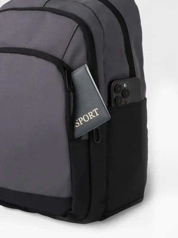 Рюкзак, 27*14*38,5 см, 2 отд 3н/карм, Комби, Водонепрон. дно, серый/черн