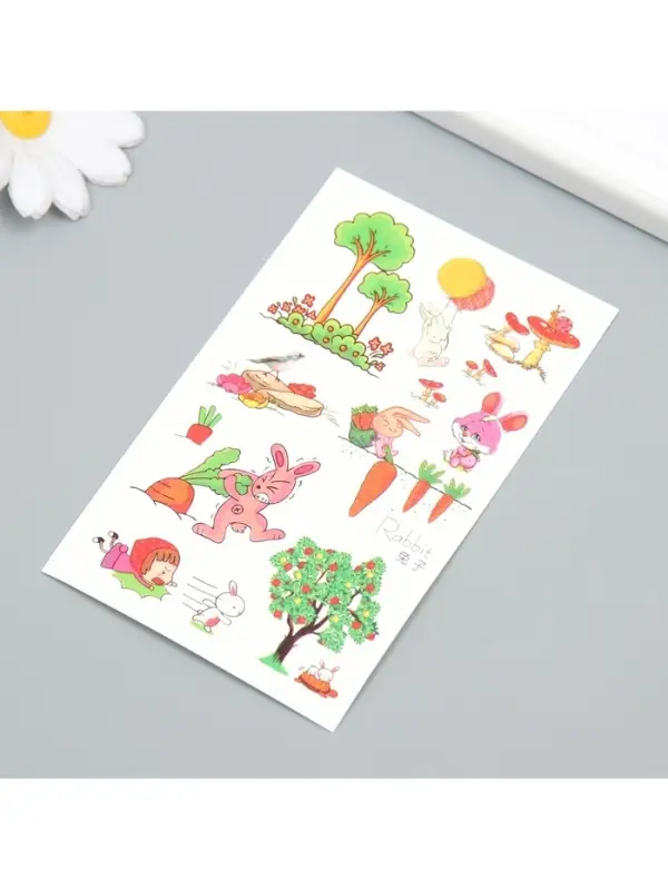 Переводные тату на тело цветные «Зайцы и морковки», 7.5×12 см