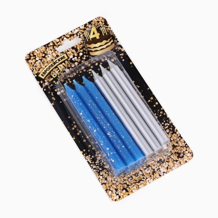 Набор свечей для торта  Набор свечей для торта "Спарк", 12 шт, 8 см, синий и серебряный металлик