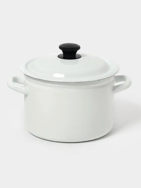 Кастрюля эмалированная, 4 л, d=21.3 см, с крышкой, без декора, белая