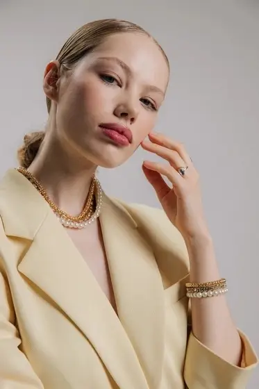 Браслеты &laquo;Стиль&raquo;, набор 3 шт. шар №8, со стразами, тянется, белый в золоте