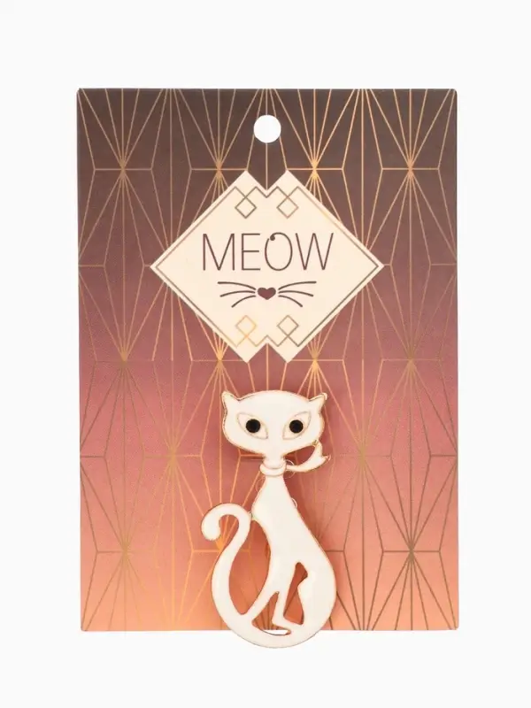 Брошь &laquo;Кошка&raquo;, мур-мур, белая в золоте