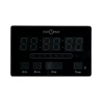 Часы электронные настенные, будильник, календарь, термометр, 20&times;3&times;33 см, синяя индикация, черные