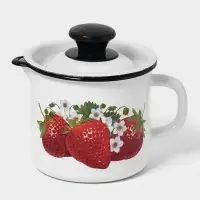 Кружка эмалированная, 1 л, с крышкой и носиком, белая