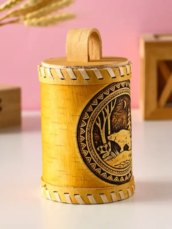 Туес Туес "Лесной" (Медведь), D8,5 смхH(с хватком)14,5 см, береста