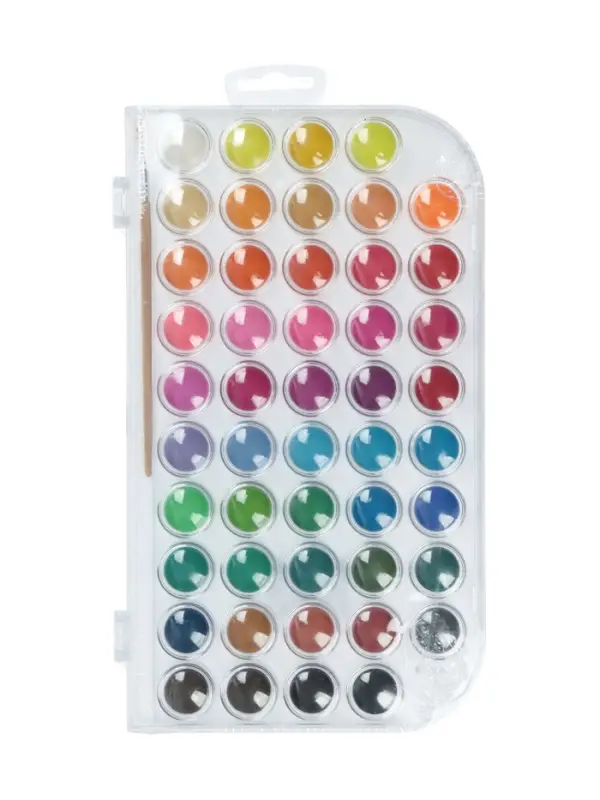 Краски акварельные 48 цветов, круглые, диаметр кюветы 23 мм, с кистью, пластиковый пенал, CALLIGRATA TOP