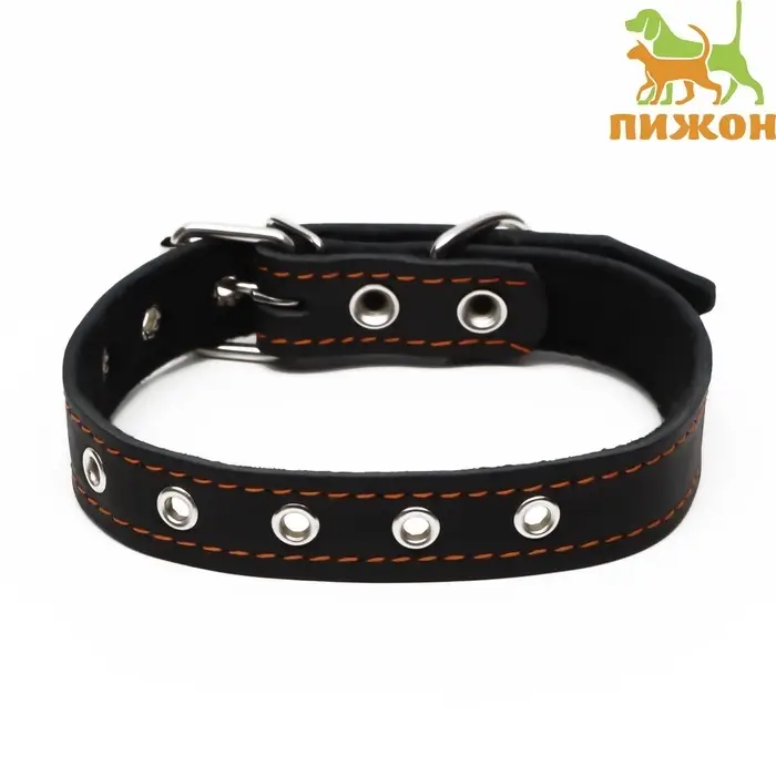 Ошейник безразмерный, 54&times;2.5 см, ОШ 19-47 см, на синтепоне, кожа, чёрный