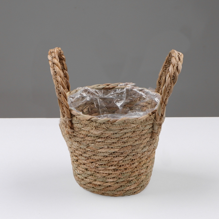 Кашпо плетеное  Кашпо плетеное "Сафари" с ручками, 15,5х15,5х13,5 см, натуральный