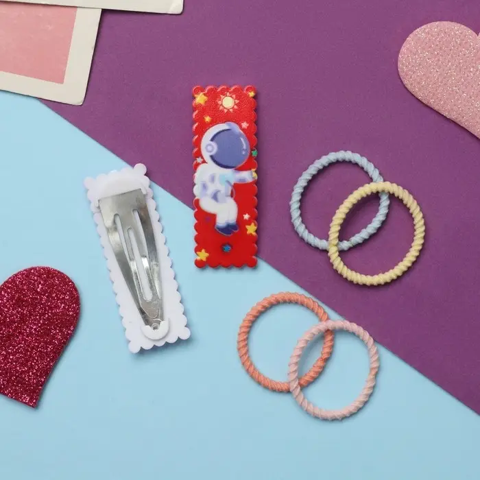 Набор для волос Набор для волос "Лучик" (2 невидимки-5,5 см, 10 резинок-3 см) космонавтик