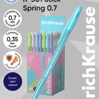 Ручка шариковая ErichKrause R=301 Spring Stick, узел 0.7 мм, синяя, МИКС