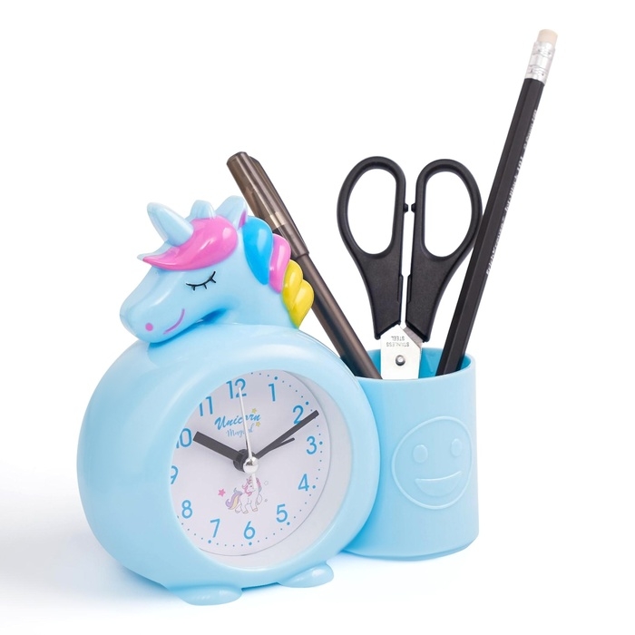 Часы - органайзер с будильником Часы - органайзер с будильником "Милый единорог", дискретный ход, d-6.5 см, 12.5 х 9 см, АА