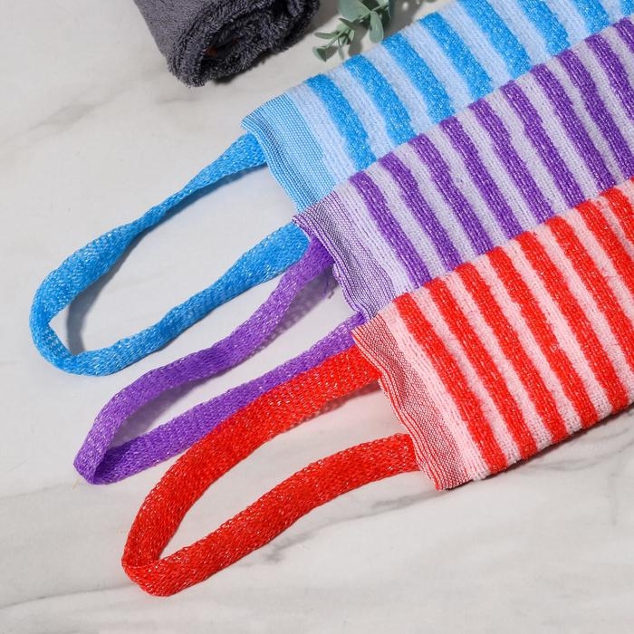 Мочалка-лента для тела Доляна, 43×12 см, жёсткая, узкая, цвет МИКС