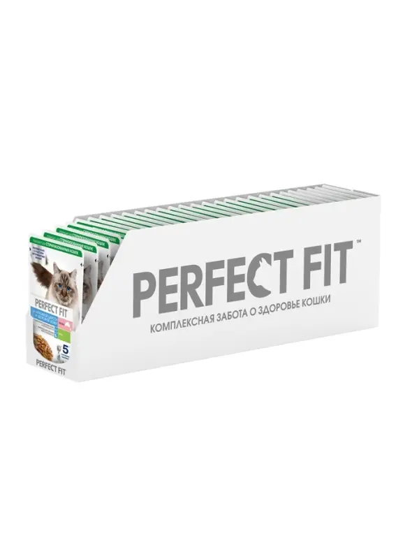 Влажный корм для кошек Perfect Fit Влажный корм для кошек Perfect Fit "Красивая шерсть, здоровая кожа", 75 г, лосось, пауч