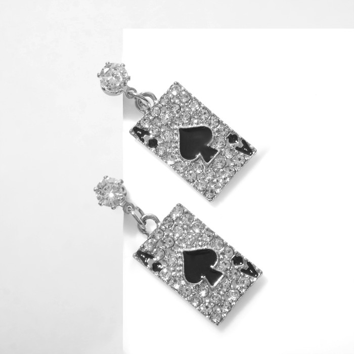 Серьги эмаль «Карты» пики, цвет чёрно-белый в серебре Серьги эмаль «Карты» пики, цвет чёрно-белый в серебре