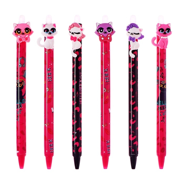 Ручка гелевая 0.5 мм, со стираемыми чернилами, синяя, штрихкод на штуке, МИКС Котики Ручка гелевая 0.5 мм, со стираемыми чернилами, синяя, штрихкод на штуке, МИКС Котики