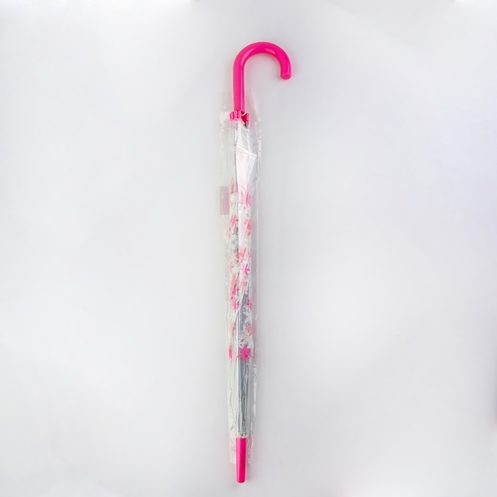 Зонт - трость полуавтоматический «Цветы», 8 спиц, R = 45/53 см, D = 106 см, цвет прозрачный/розовый Зонт - трость полуавтоматический «Цветы», 8 спиц, R = 45/53 см, D = 106 см, цвет прозрачный/розовый